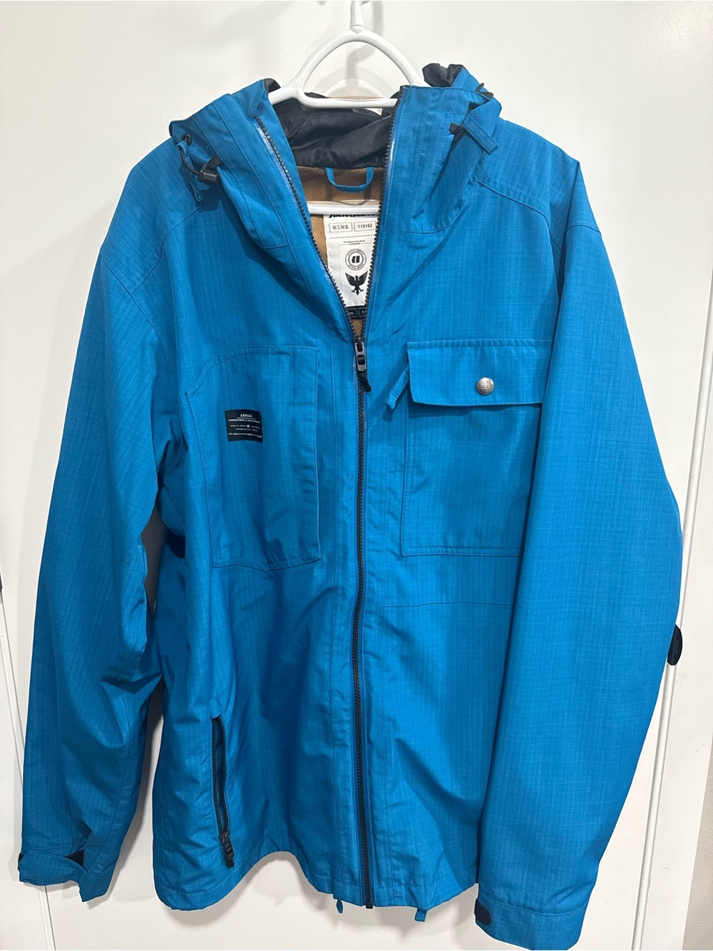 Armada Men’s Hooded Ski/Snowboard Jacket Blue/Black Zip Nylon Size L